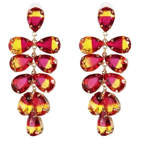 Náušnice žluté fuchsia malina, XXL hrozny