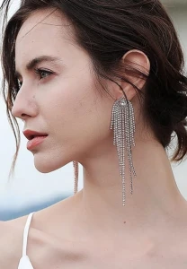 Náušnice stříbrné dlouhé nitě s cirkonii