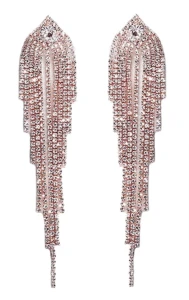 Náušnice rose gold dlouhé nitě s cirkonii