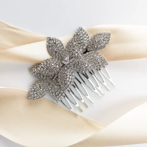 Svatební hřeben zdobený zirkony s motivem lístků, stříbrný