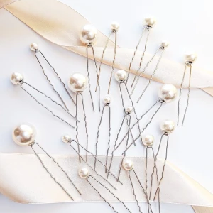 Sada spon pro vlasy - střapce s perlami stříbrné