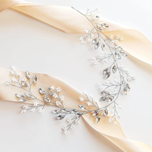 Gałązka srebrna do włosów długa ozdobna z cyrkoniami