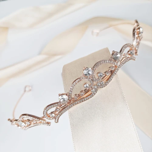 Elegancka korona ślubna diadem tiara różowe złoto rose