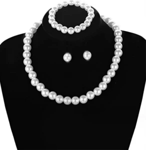 Perlový sada náušnic, náhrdelníku a náramku