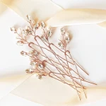 Sada 6 vlásenky se zirkony a perličkami rose gold