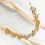 Zlatá větvička čelenka s listy a zirkony