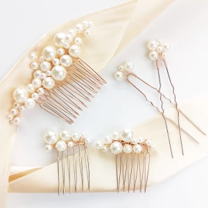 Svatební sada ozdob s perlami v růžovém zlatě