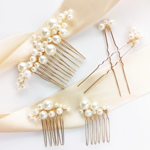 Zlatá svatební sada ozdob s perlami