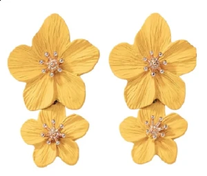 Žluté náušnice dvojité květinové světlé na puzetu