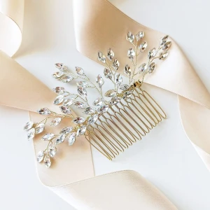 Zlatý hřeben pro svatební účes se zirkony