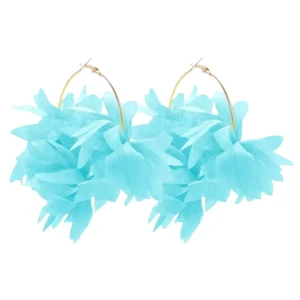 Modré náušnice zlaté obroučky s květinami