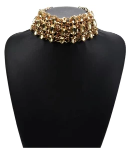 Zlatý Choker náhrdelník se zirkonem široký