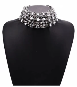 Stříbrný Choker náhrdelník se zirkonem široký