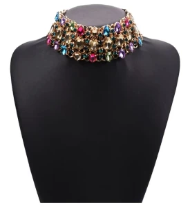Vícebarevný Choker náhrdelník se zirkonem široký