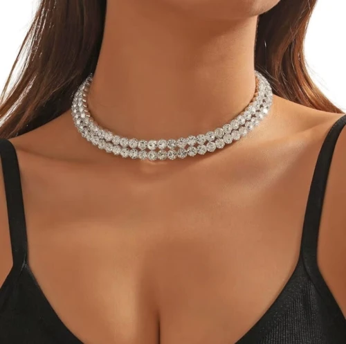 Choker 2 rzędowy srebrny z cyrkoniami