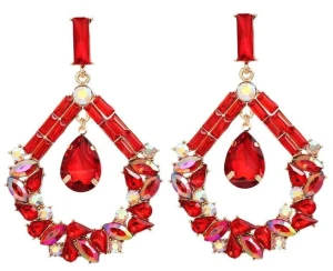 Červené náušnice velké kapky zlato