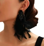 Černé náušnice dlouhé s glamour peřím