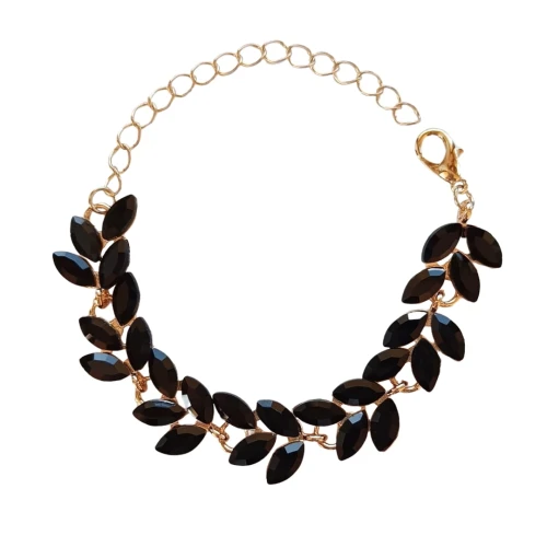 Bransoletka czarna z cyrkoniami złota