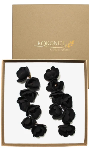 Długie kolczyki kwiatowe czarne LIDIA onyx