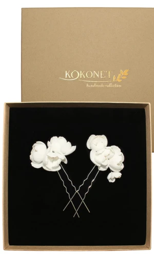 Kokówki srebrne kwiaty PEONY silver