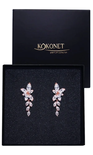 Kolczyki ślubne z listkami i cyrkoniami FLORES rose