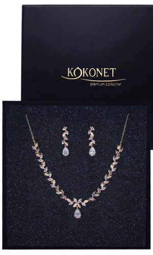 Komplet zestaw złoty ślubny kolczyki i naszyjnik FLORIS II gold