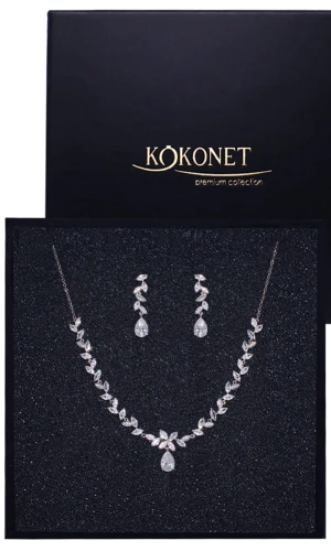 Komplet zestaw  srebrny ślubny kolczyki i naszyjnik FLORIS II silver
