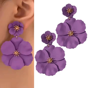 Fialové náušnice s dvojitým květem