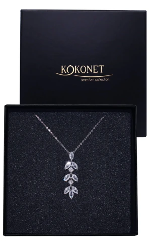 Srebrny naszyjnik z listkami cyrkoniami łańcuszek ozdobny DROBNY delikatny