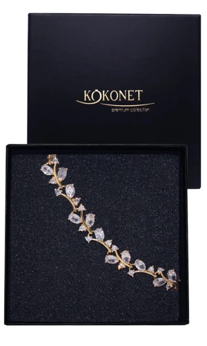 Złota bransoletka na ślub wesele elegancka PREZENT kryształki PANNY MŁODEJ