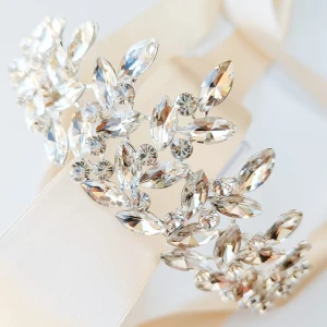 Okázalý stříbrný diadém tiára s lístky na ples