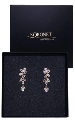 Jemné zlaté náušnice se zirkony svatební PREZENT pozlacené boho