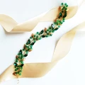OPASKA na ślub z zielonymi kamieniami listki BOHO ozdobna elastyczna glam