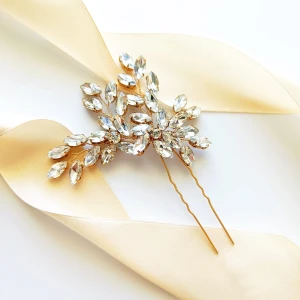 Ozdobná zlatá vlásenka do vlasů, zirkonové větvičky