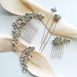 Stříbrná sada elegantních ozdob do vlasů se zirkony ve stylu glamour