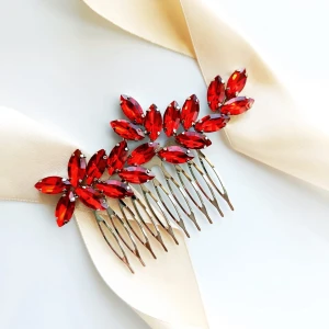 Hřebínek stříbrno-červený se zirkony elegantní