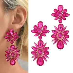 Růžové fuchsiové náušnice s velkými aplikacemi