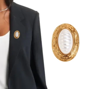 Brož z nerezové oceli, vintage s perlou