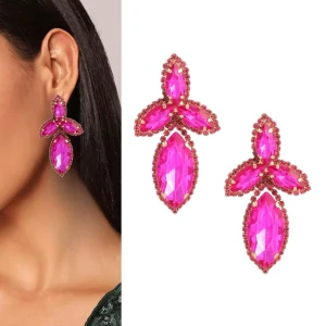 Růžové náušnice na ucho velké výrazné zirkony