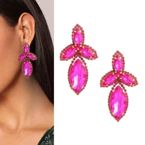 Kolczyki złote fuksja GLAMOUR eleganckie sztyfty okazałe duże lekkie