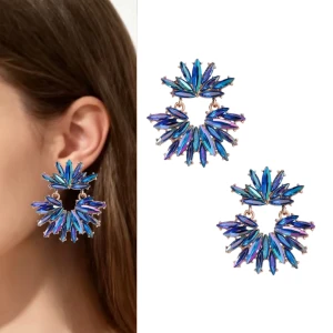 Modré visací náušnice s opalizujícími rozety