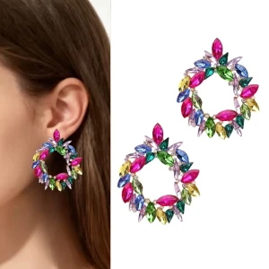 Barevné zlaté náušnice kruhy se zirkony