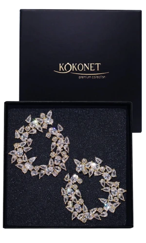 Złote kolczyki efektowne z cyrkoniami kryształkami mieniące ŚLUBNE GLAM