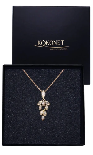 Delikatny naszyjnik pozłacany ślubny z kryształkami listki cyrkonie boho