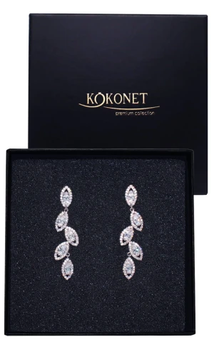 Kolczyki srebrne LISTKI Cyrkonie Ślubne BOHO Roślinne eleganckie