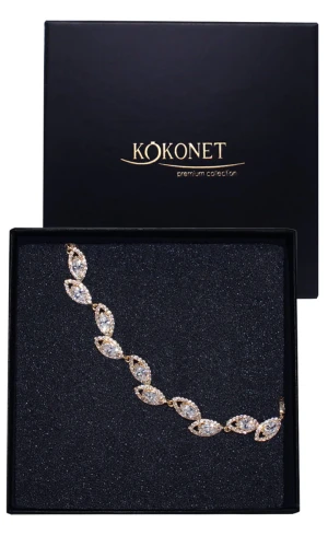 Bransoletka Ślubna ZŁOTA Listki BOHO Cyrkonie Listek na zatrzask prezent