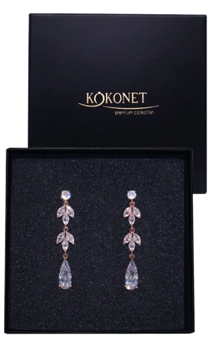 Długie kolczyki łezki listki WISZĄCE eleganckie ŚLUBNE ROSE gold okazja