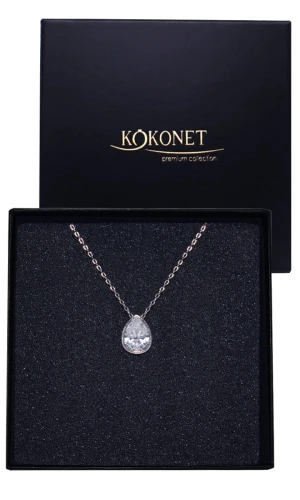 ŁAŃCUSZEK z łezką ELEGANCKA zawieszka glam Ślubna biżuteria srebrna