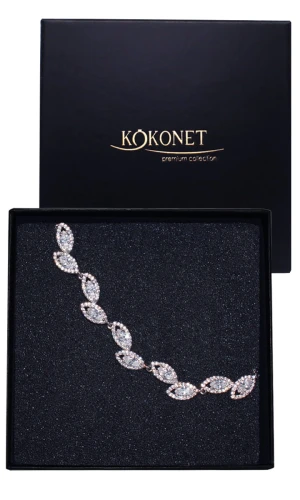 Bransoletka SREBRNA z listkami ślubna Glamour 18cm swarovski