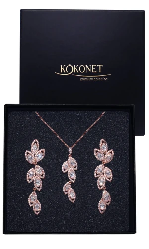 ZESTAW biżuterii rose listki PŁATKI delikatna błyszcząca lekka BIŻUTERIA